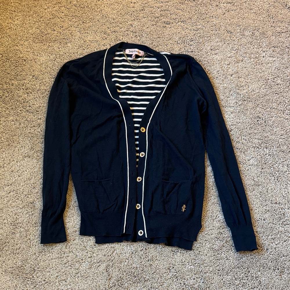 Juicy Couture Navy Blue Cardigan with White Accents
